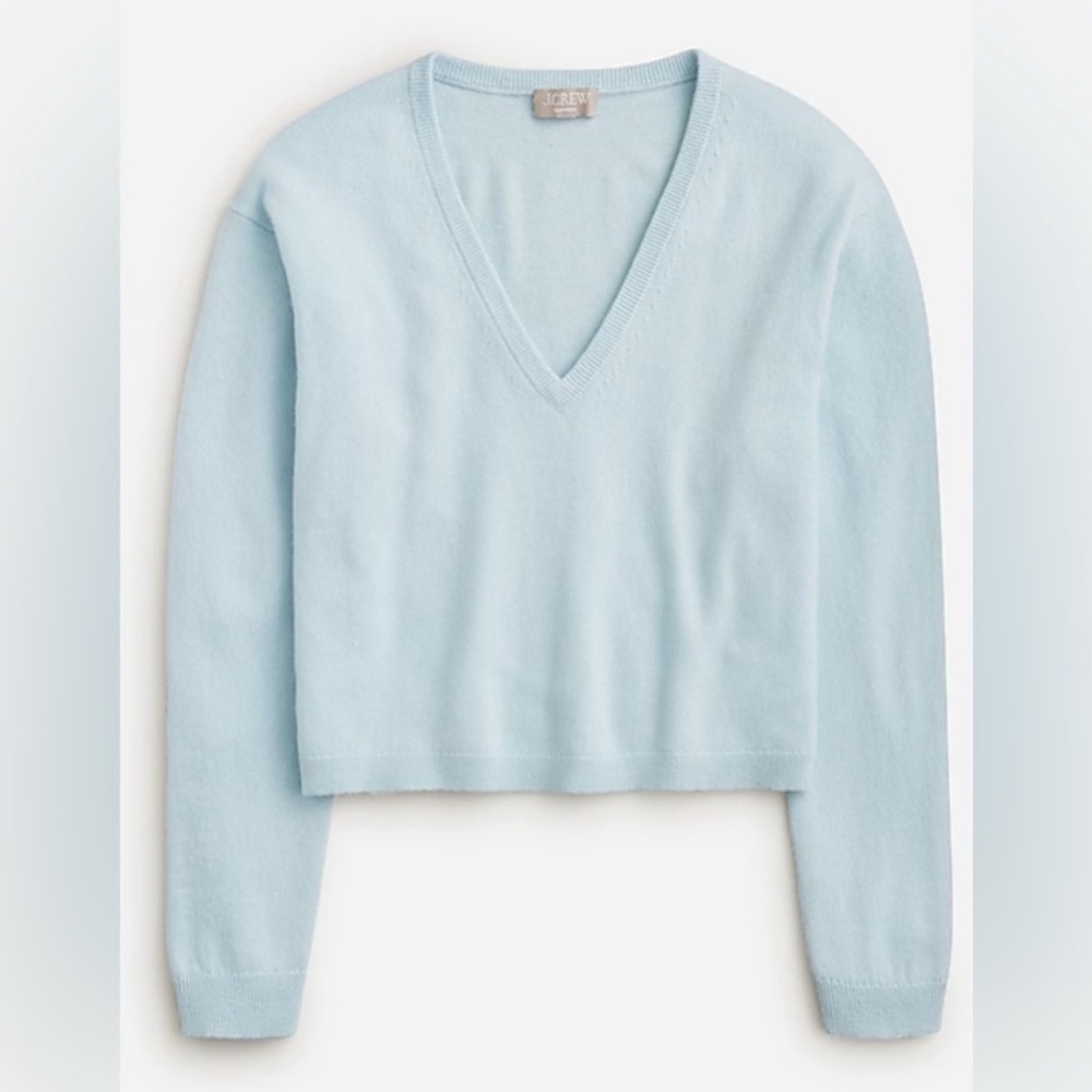 Jcrew Cashmere Relaxed Cropped V Neck Sweater